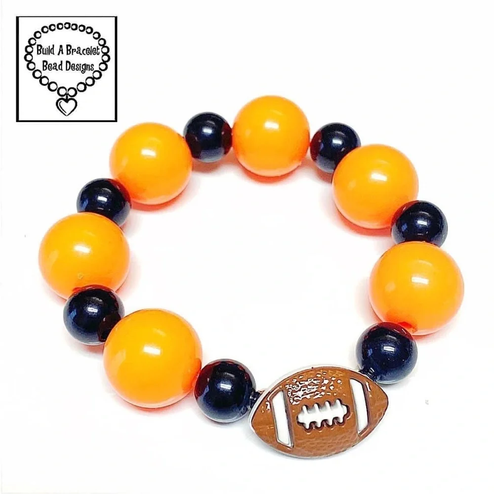 Handmade Orange Black Football Bracelet